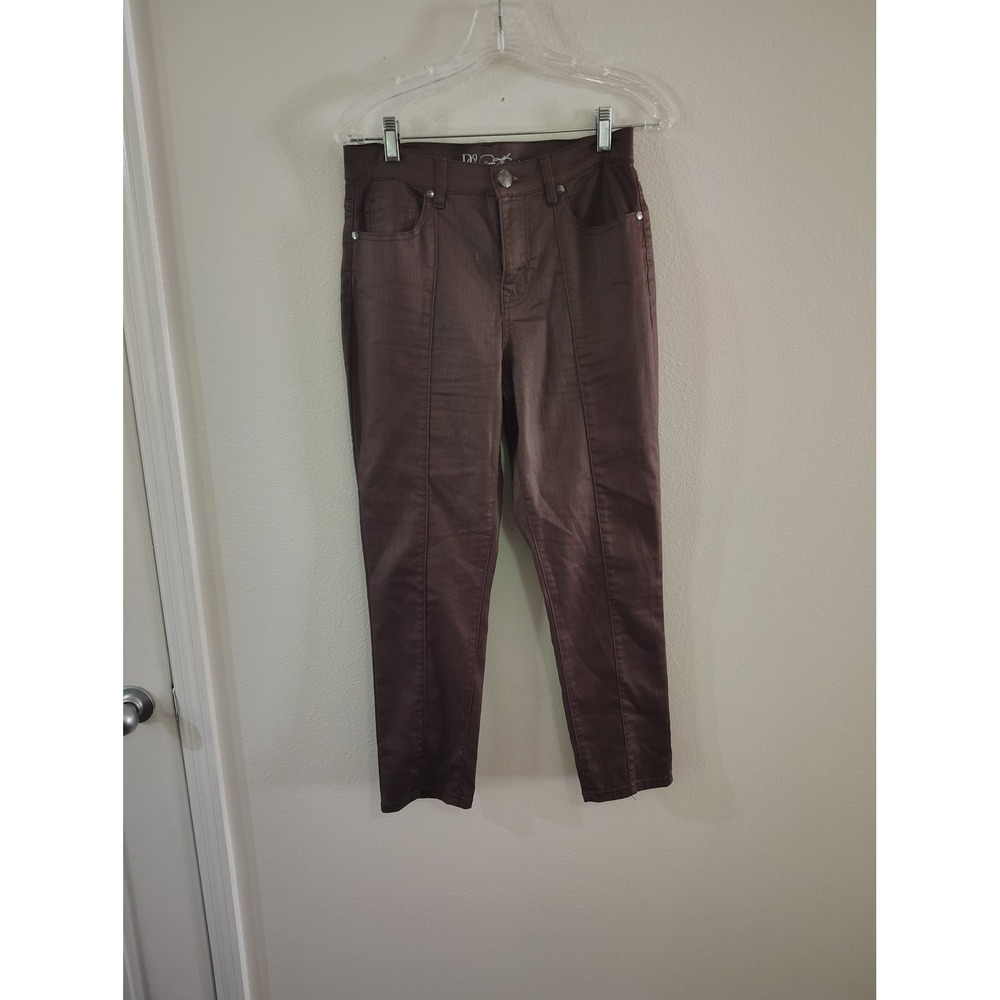 DG2 Diane Gilman Faux Leather Coated Jeans Brown Seam Front Petite 8P RN 92309